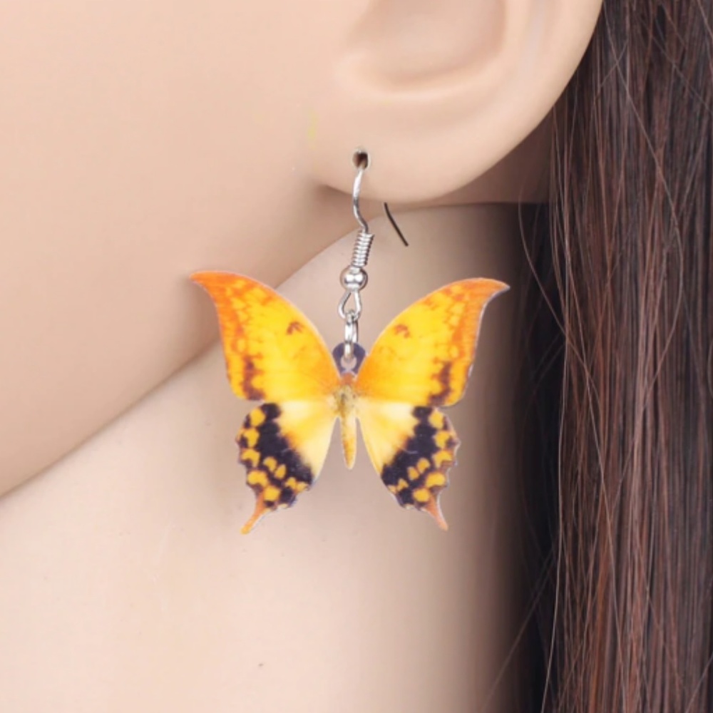 NEW Acrylic Yellow Butterfly Earrings - Picture 4 of 6